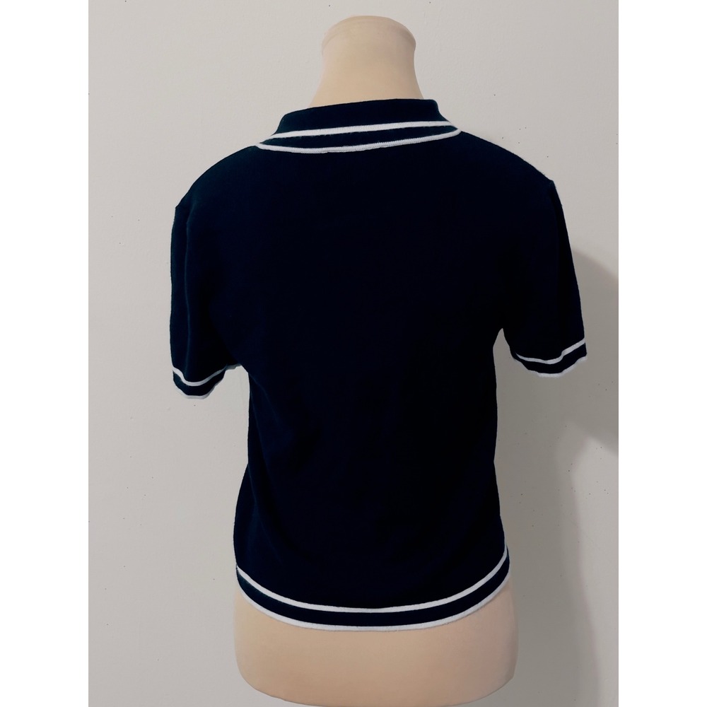 Jason Wu Black Knit Preppy Nautical Top Size M Pearl Trim Classic Minimalist - Picture 5 of 8
